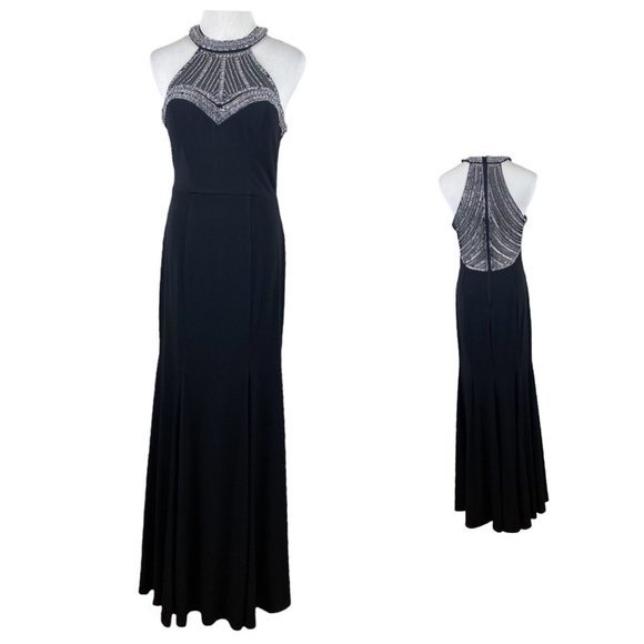 Say Yes To The Prom Dress Gown 5 Black Halter Rhinestone Embellished Gown Long - Picture 1 of 12
